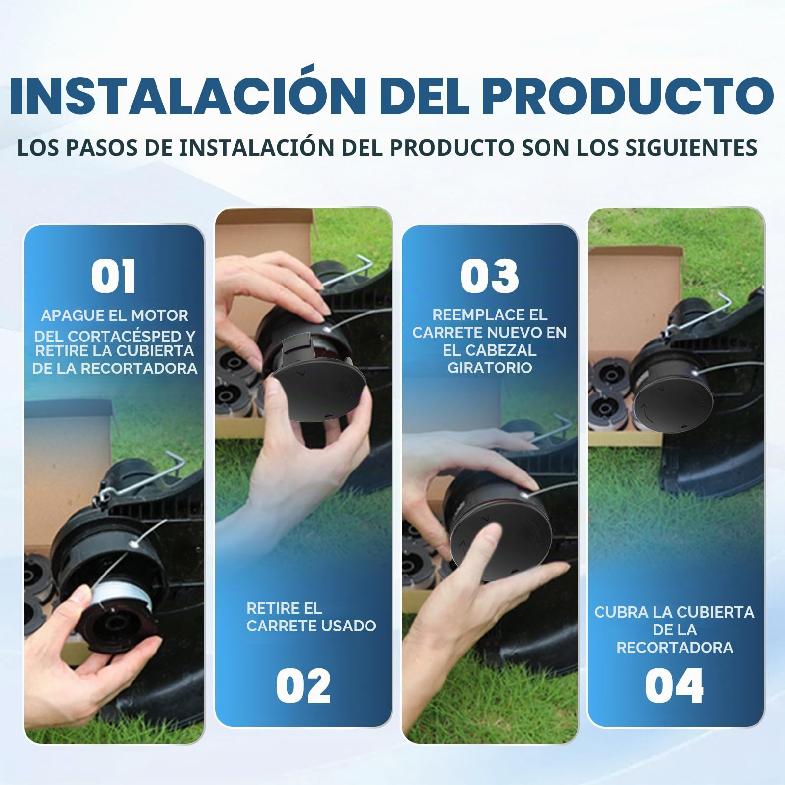 4 Bobinas de Hilo para Cortabordes Compatibles con Einhell 3405685, para Einhell GC-ET 4530 Aldi Gardenline GLR GLT,Ø2mm 10m, con cubierta de bobina TLE-02-1(4 Bobina+1 Tapa)