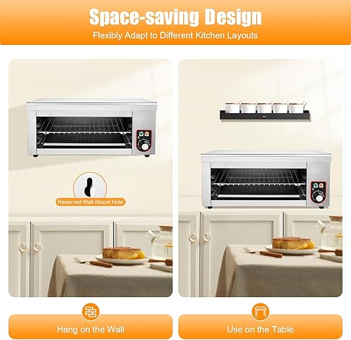 Miniatura 7 de Electric Cheese Melter Cheesemelter Grill, 1500W Salamander Broiler 122-572F Commercial Countertop Salamander Broiler for Melt Cheese Toast