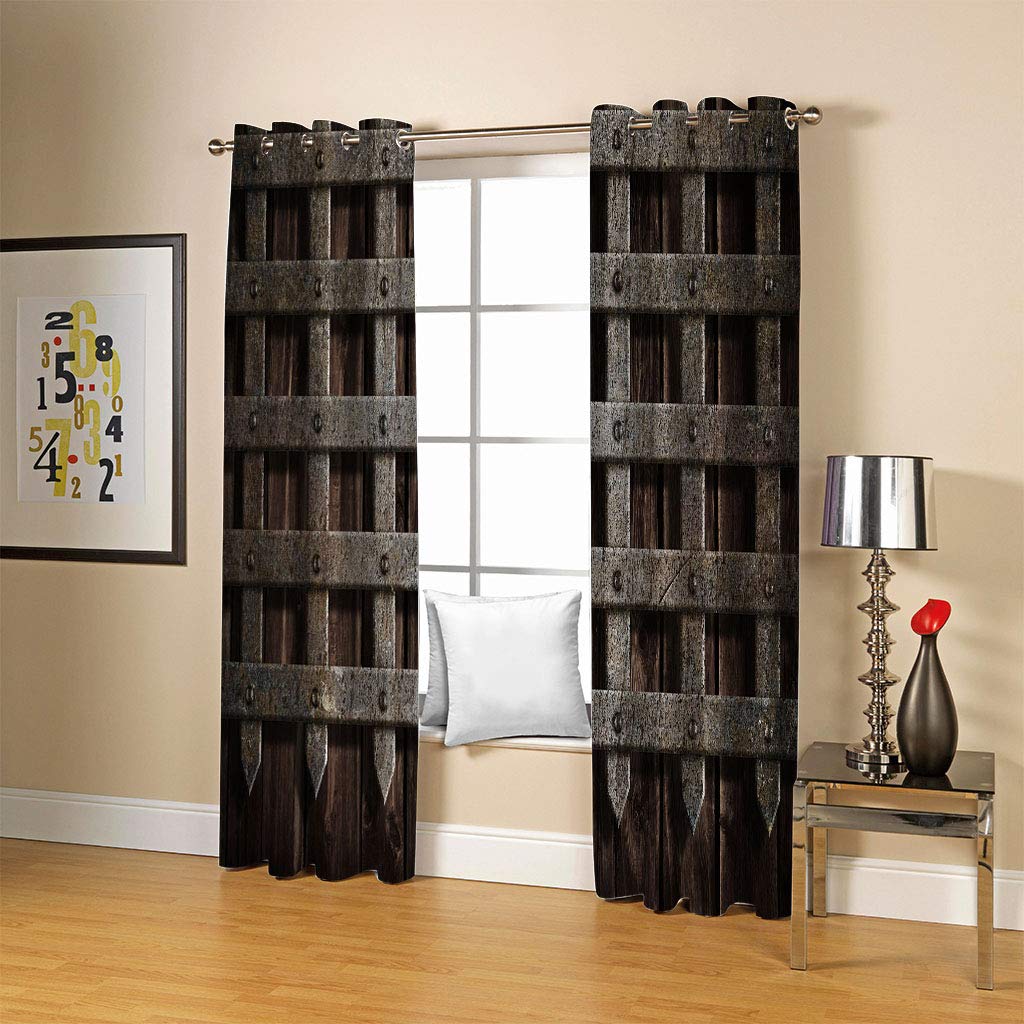 Verdunkelungsvorhang Kinderzimmer Junge Mädchen Blickdichter Ösenvorhang 3D Retro Metall Holzmaserung Muster Ösenschal 2Er Set 280X260Cm Vorhänge Schlafzimmer Thermo Gardinen Fensterdekoration