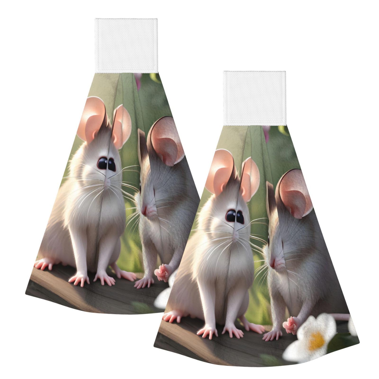 WUPngg Mouse in Love Bathroom Tie Towels/Dish Cloth,Kitchen Hanging Towel, Coral Fleece Dry Cleaning Hand Dishcloths One Size