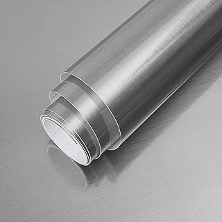 Silver Stainless Steel Locker Wallpaper Self-Adhesive Peel and Stick Refrigerator Wrap in Removable Speaker Dryer Cabinet Oven Appliances Furniture Bathroom Kitchen Vinyl Film 17.71 in X 393.7 in