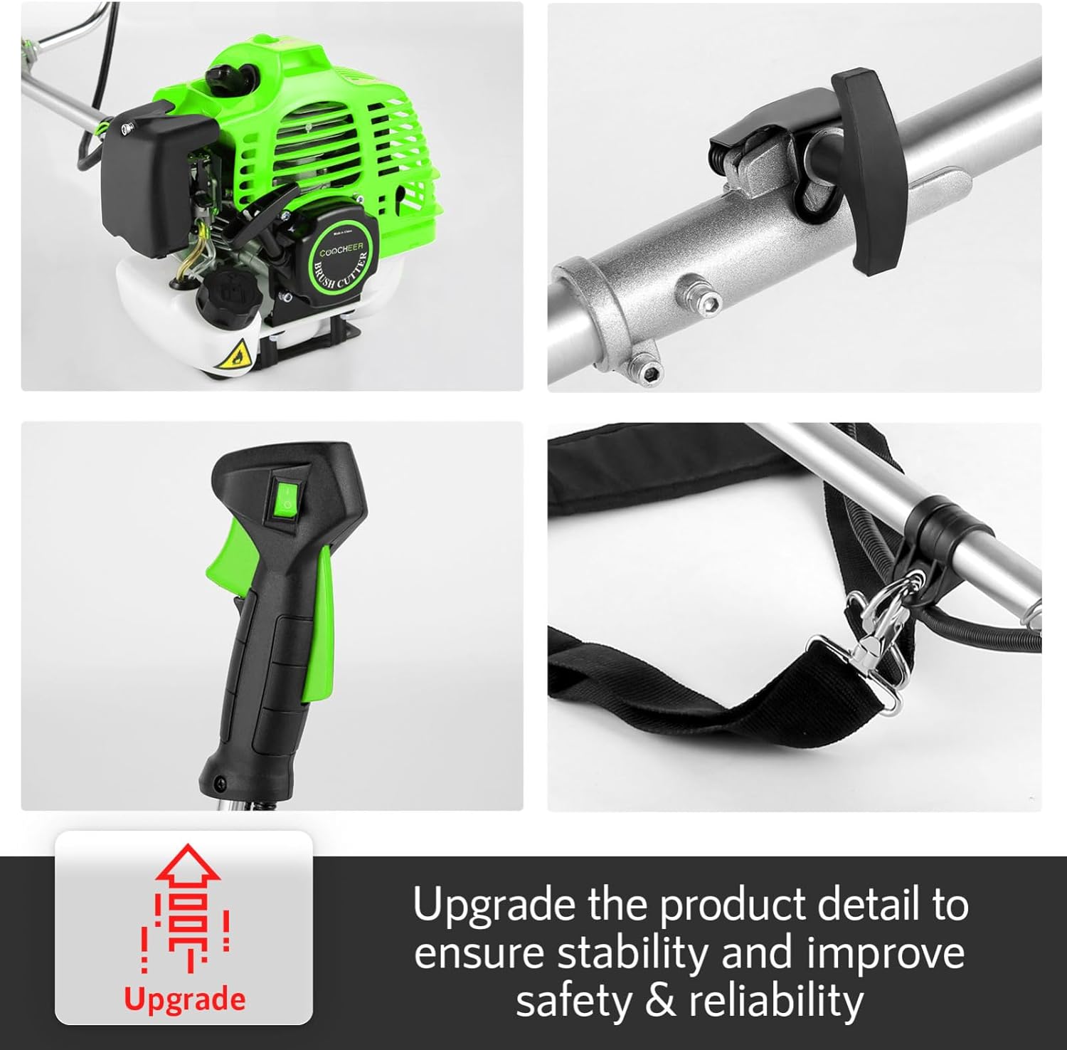 58CC Weed Wacker Gas Powered, 4 in 1 Gas Weed Eater Brush Cutter with 4 Detachable Heads 18.5" Cutting Path 2-Cycle Cordless Gas String Trimmer Grass Cutter Machine for Garden, Lawn Care, Green