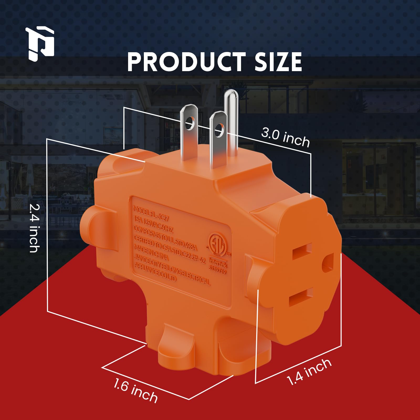 PLUGTUL 3 Way Plug Adapter, 3 Plug Wall Adapter, 3 Prong, Grounded 