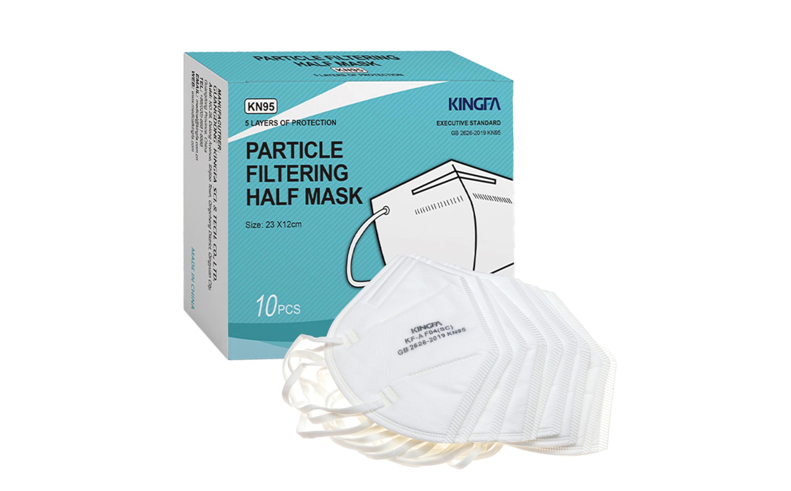 Kingfa KN95 Face Mask 50 Pcs Disposable Respirator 5-Ply Layer | GB2626-2019 Compliant