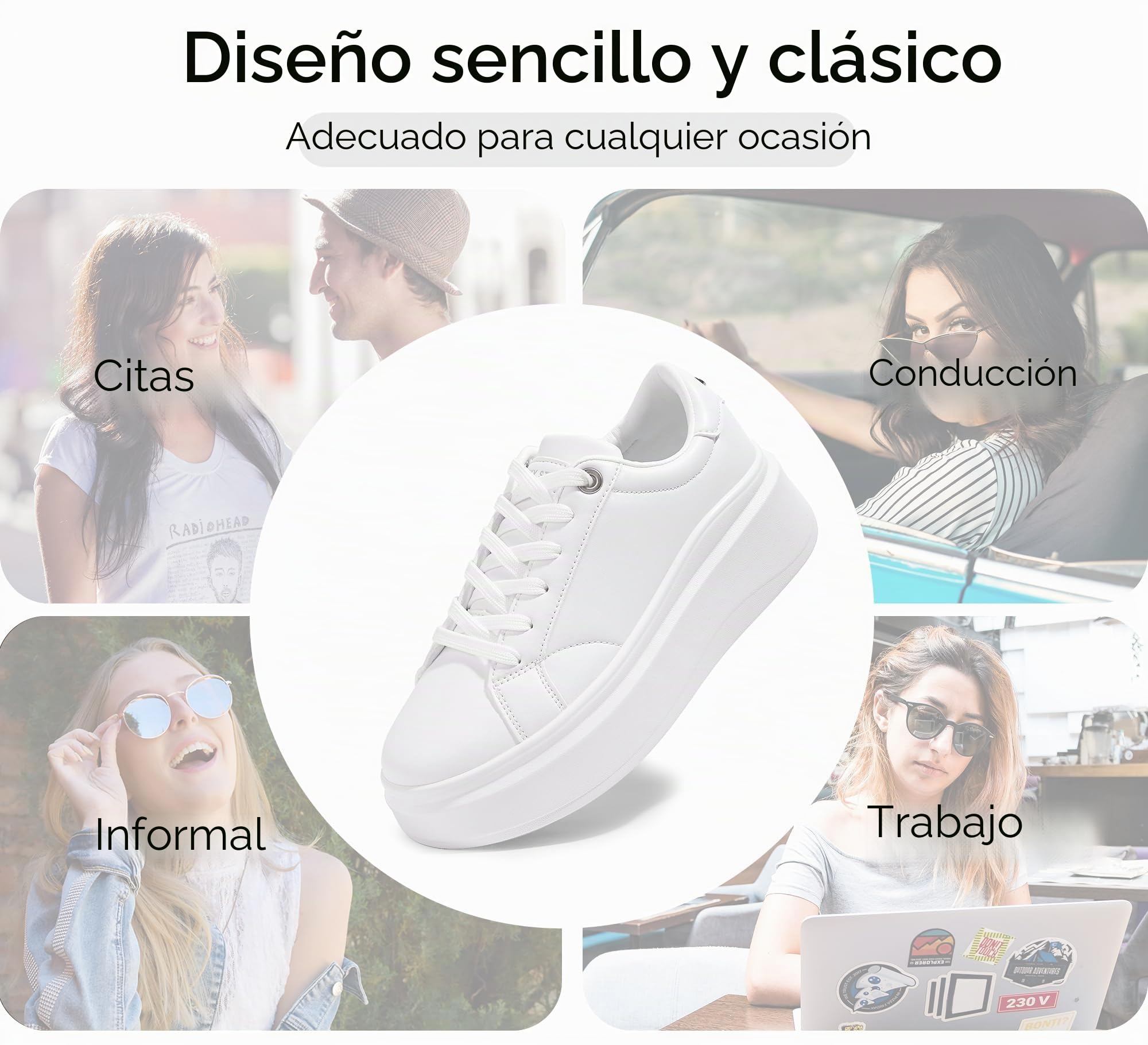 LUCKY STEP Zapatillas de Plataforma para Mujer – Zapatillas de Moda, Clásicas de Corte Bajo, Calzado Casual de Cuero Sintético, Cómodas para el Uso Diario