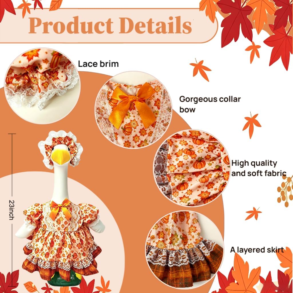 Fall Porch Goose Outfit Lace Skirt Set with Hat for 23" Statue