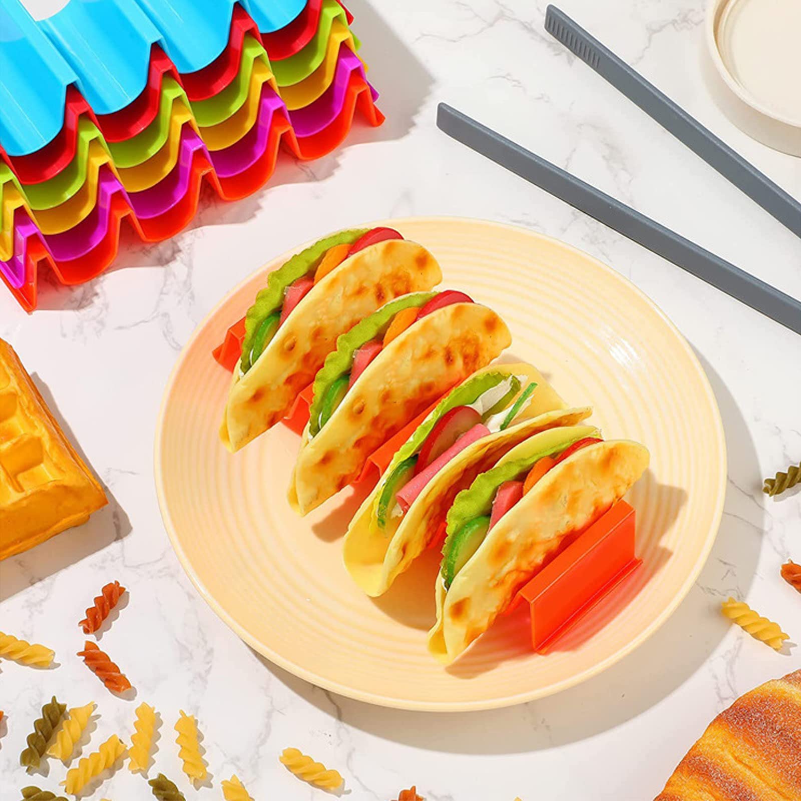 Fleymu Supporto Per Taco In Acciaio Inox 304 - 2 Pezzi, Design Ondulato 25x12,3x4 Cm - Perfetto Per Tacos, Hot Dog E Panini - Salvaspazio Per Griglia E Forno