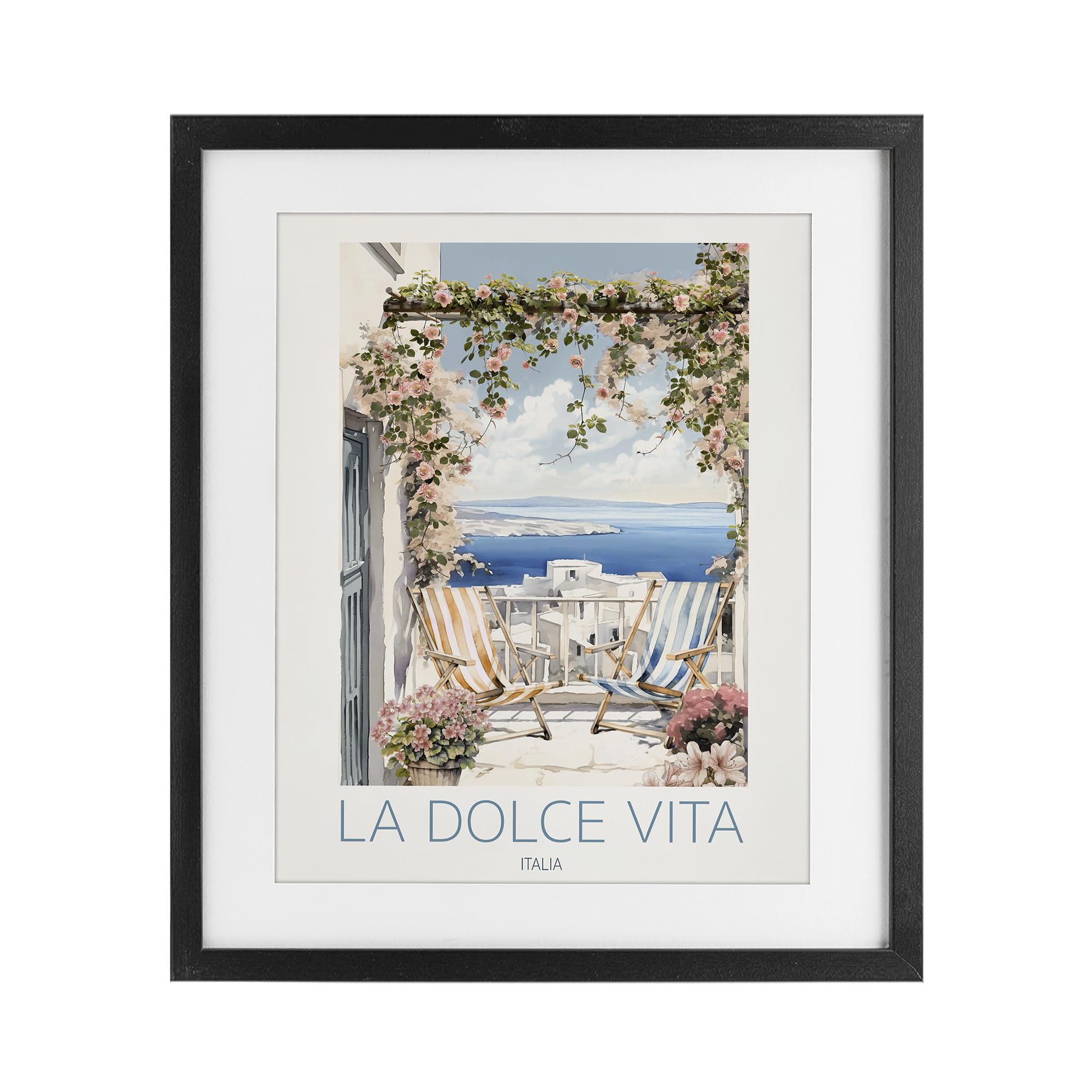 Stupell Industries Midnight Black (Textured) Coastal Italian Balcony View, 17 X 21 Inch Framed Print Under Glass