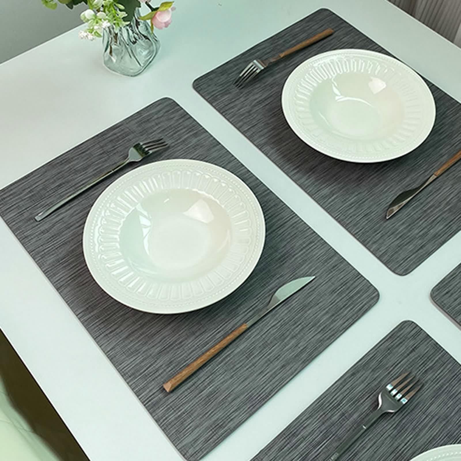 Podkładki szare, skórzane podkładki pod talerze zestaw 10 prostokątnych jednolitych kolorów na stół w jadalni 30 x 45 cm