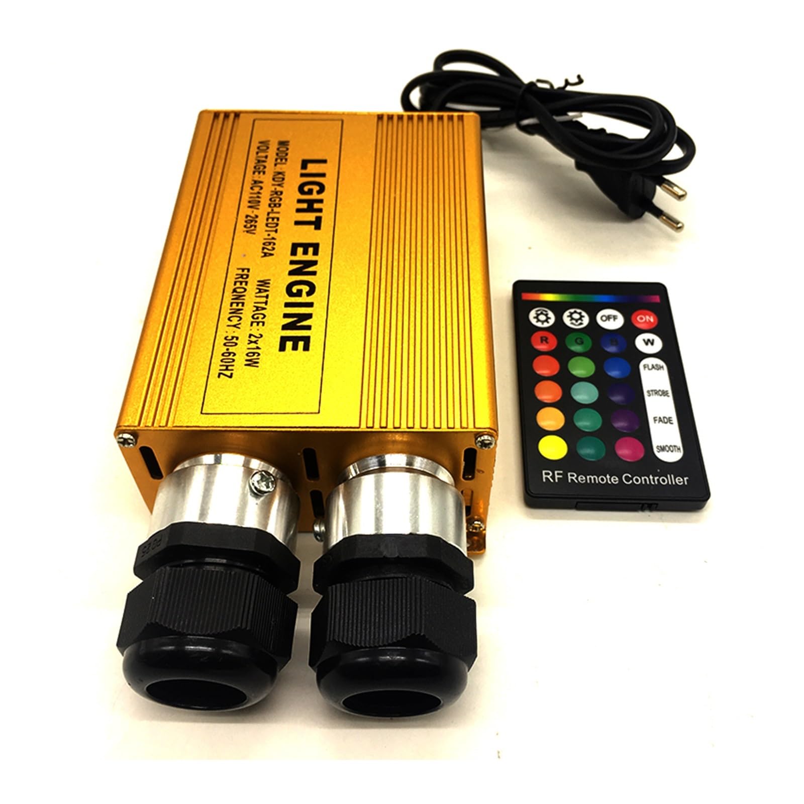 Złota aluminiowa podwójna głowica 2 * 16W LED światłowód, 32W RGB, 24-klawiszowy zdalny sterownik światła światłowodowego,Wytrzymały