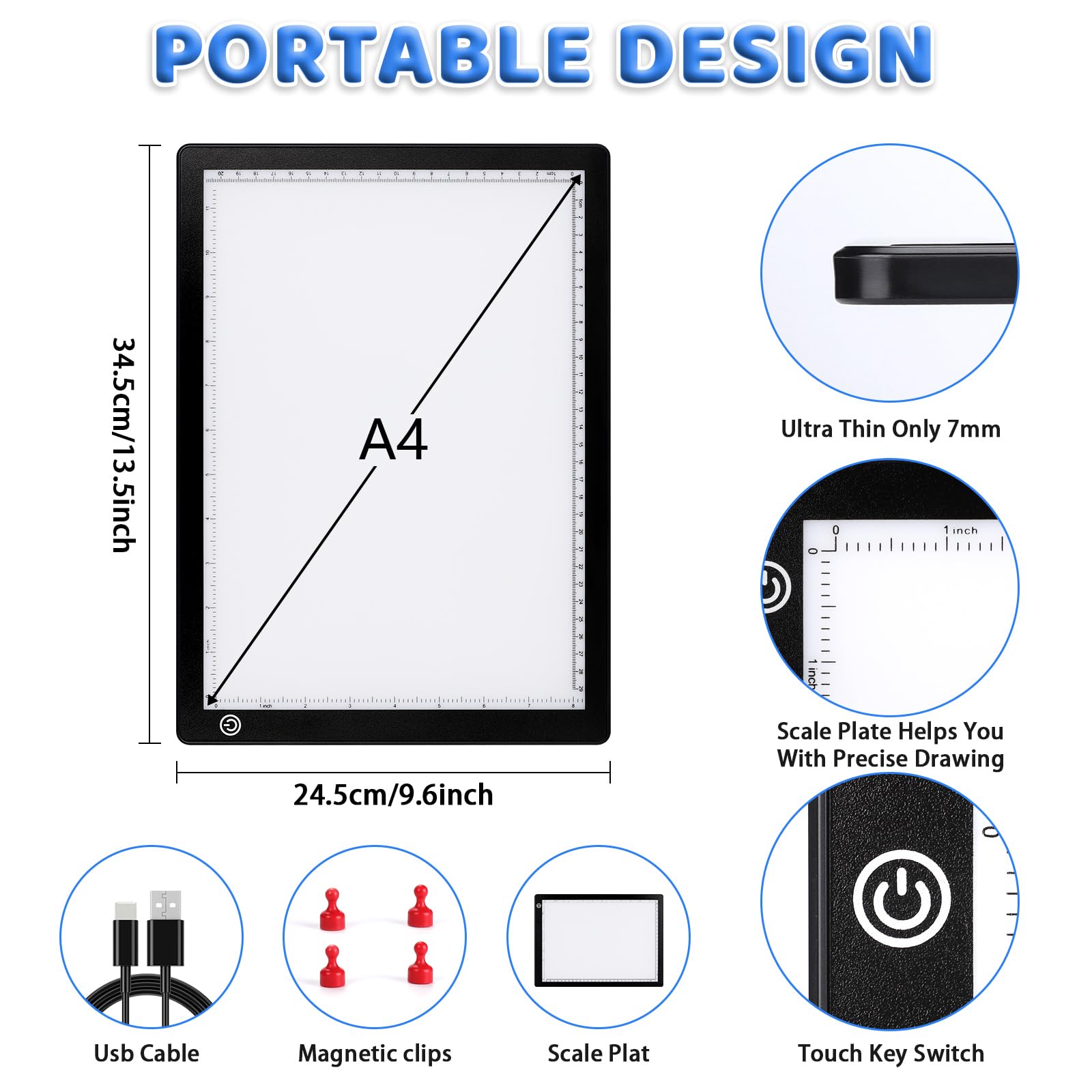 Damcyer Tavoletta Luminosa A4 LED con Luminosità Regolabile, USB per Animazione, Schizzi, Disegno, Pittura 5D, Nero