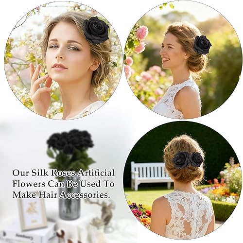 Miniatura 8 de IPOPU 12 rosas artificiales, flores para decoración de fiesta, rosas falsas, flores de seda, pétalos florales para el hogar, boda, fiesta, tienda,