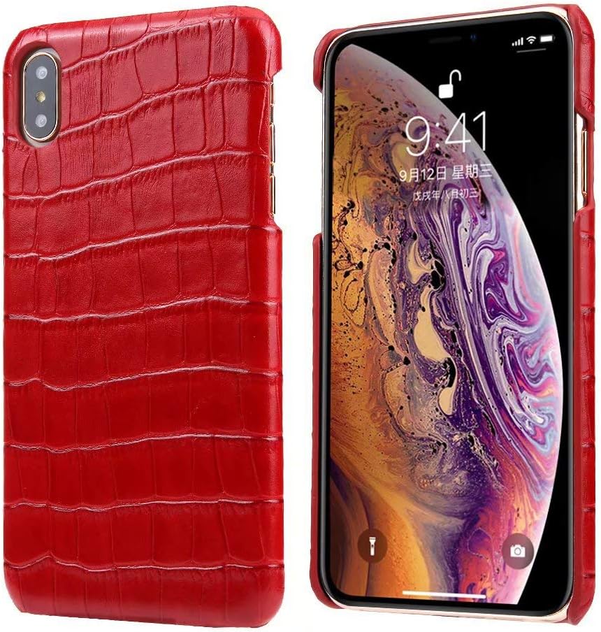 Genuine Leather Luxury Case for iPhone X/Xs, iPhone Xs Max, and iPhone XR, Hand-Made with Premium Calf Leather (Alligator/Crocodile Skin Texture) by Dooney Raffaele (Red, iPhone Xs Max)