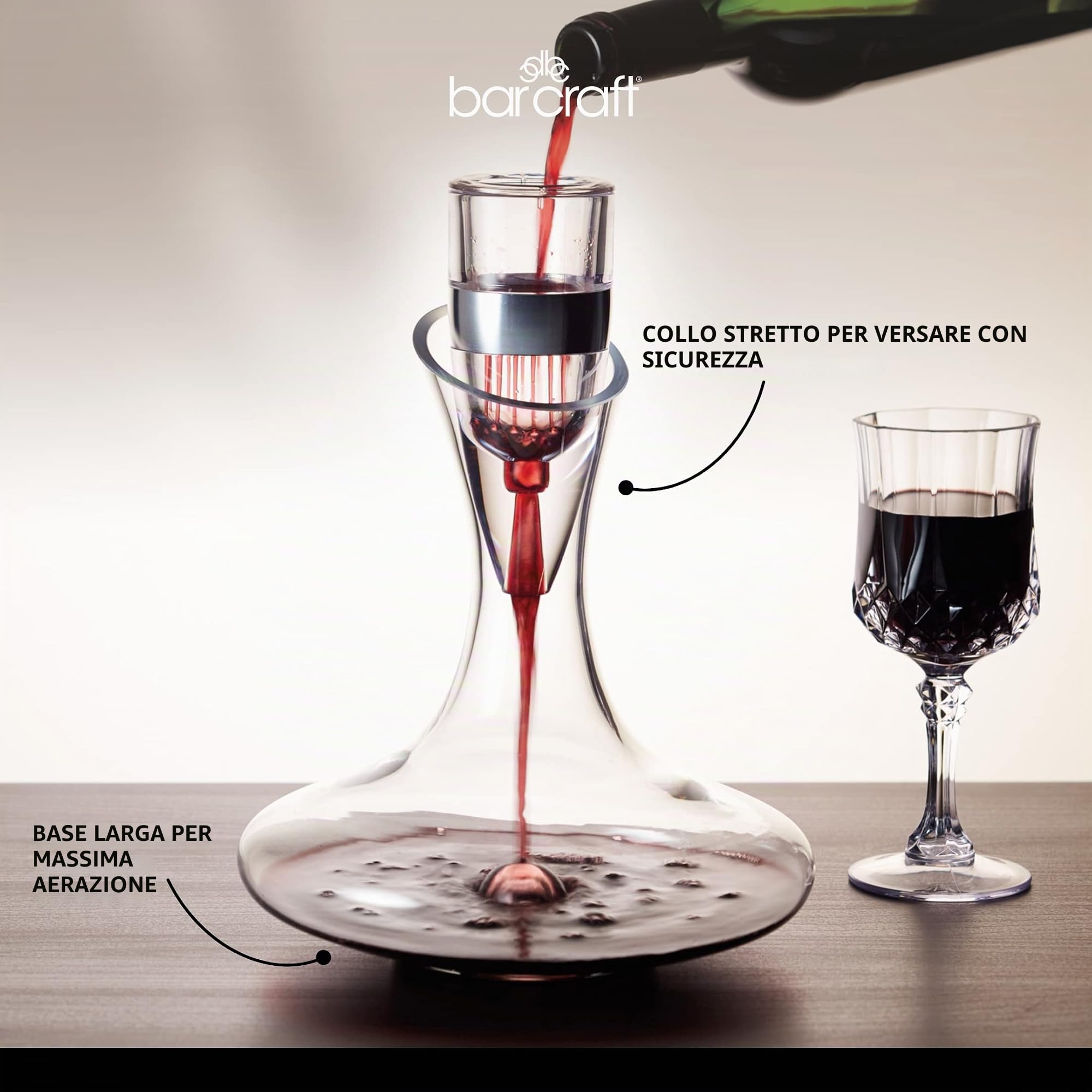 BarCraft decanter per vino, bicchiere per l'aerazione del vino, design a base larga, 1,5 litri