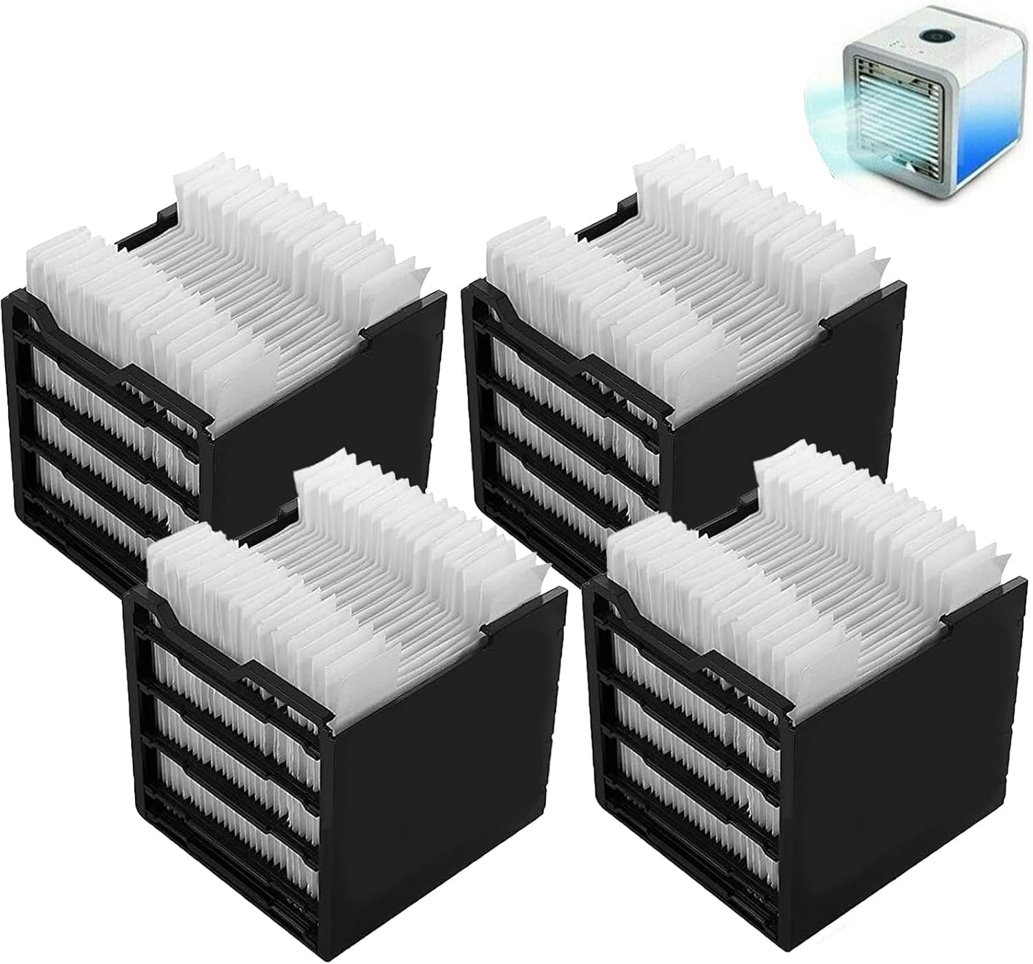 Filtre remplacement mini rafraîchisseur air portable, cadre ABS avec 28 feuilles papier filtrant (4pcs)
