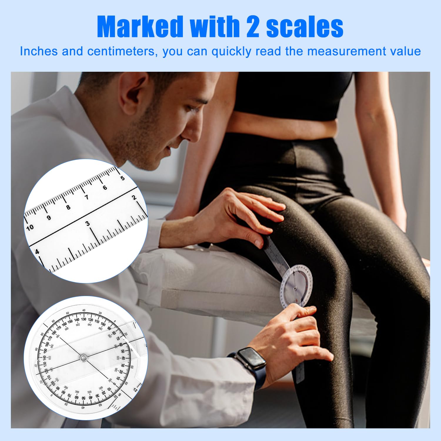 Set di 6 goniometri da 20,3 cm, 15,2 cm, 180, 360, dito, spinale, metro a nastro, goniometro per dita della colonna vertebrale, per misurazione del corpo, goniometro e righello