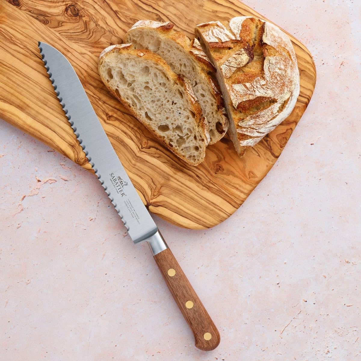 Sabatier, Ideal Perigord Nóż Do Chleba W 100% Kuty, Wyprodukowany We Francji, 20 Cm, Ostrze Ze Stali Nierdzewnej I Mosiężne Nity, Zaprojektowany Do Łatwego Krojenia Chleba