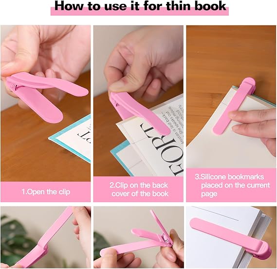 3pcs Page Bookmarks for Reading, Automatic Book Marks Tailored for Book Enthusiasts, Unique and Cute Book Page Holder Markers Clip Reading Accessories Gifts(Pink Orange Rose)