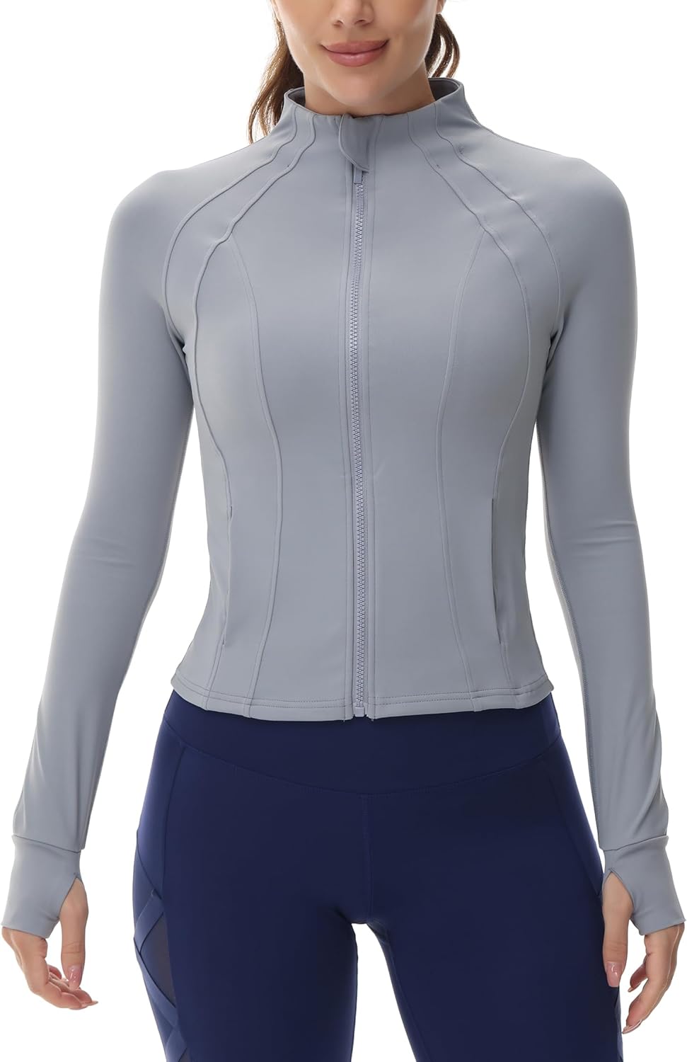 romansong Women's Lightweight Workout Jacket Yoga Slim Fit Full Zip Athletic Jackets with Pockets
