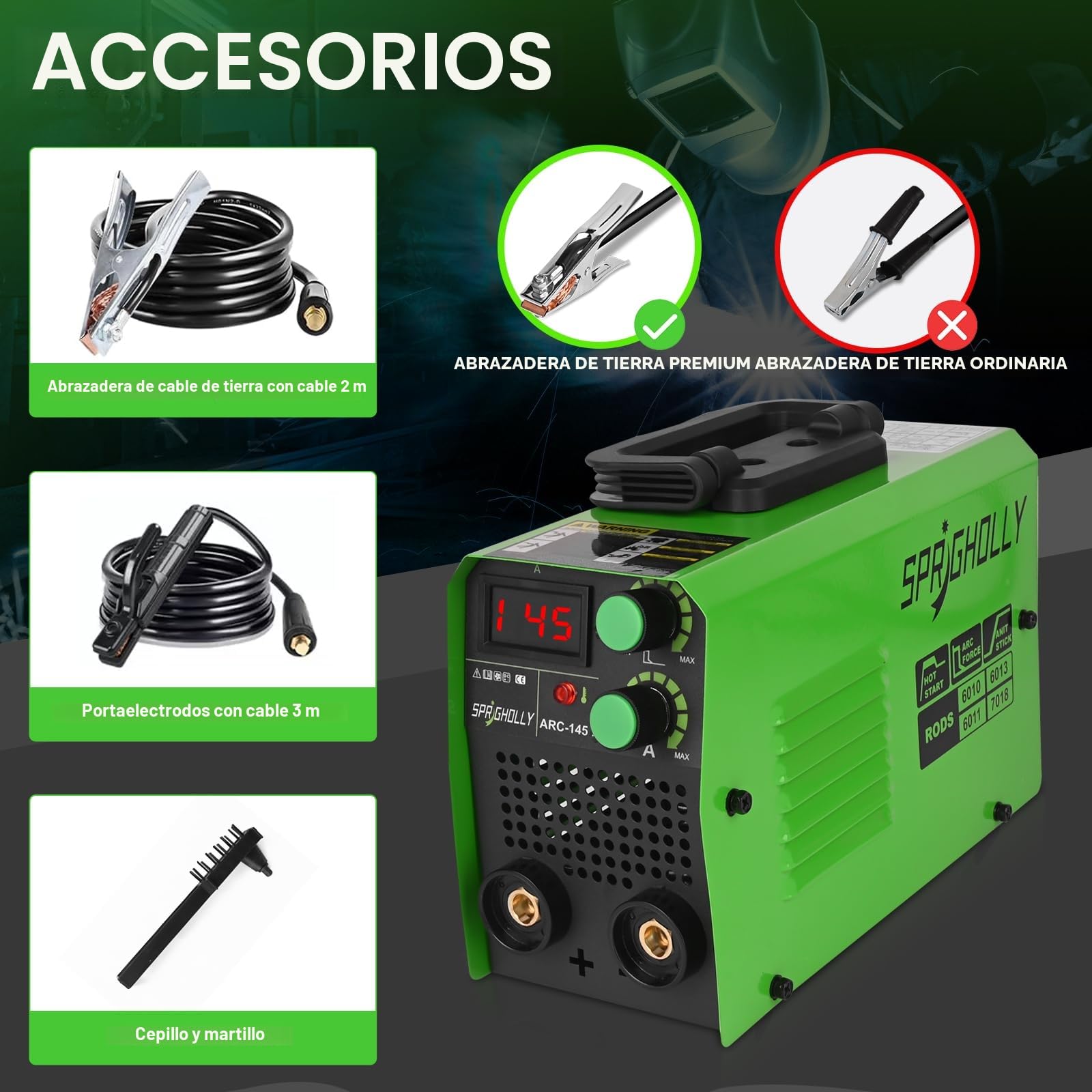 Mini Soldador Inversor 2 en 1, Arc Lift TIG con 145 amperios, tecnología IGBT, pantalla digital LED, arranque caliente antiadherente, maquina de soldar electrodo ARC-145
