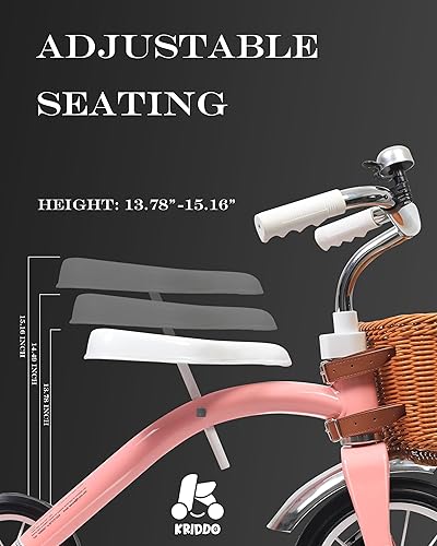 Miniatura 9 de KRIDDO Triciclo clásico de metal para niños de 2 a 4 años, color blanco