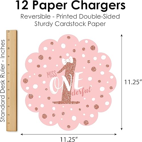 Miniatura 6 de Big Dot of Happiness 1er cumpleaños Little Miss Onederful - Decoración de mesa redonda para fiesta de primer cumpleaños de niña, cargadores de