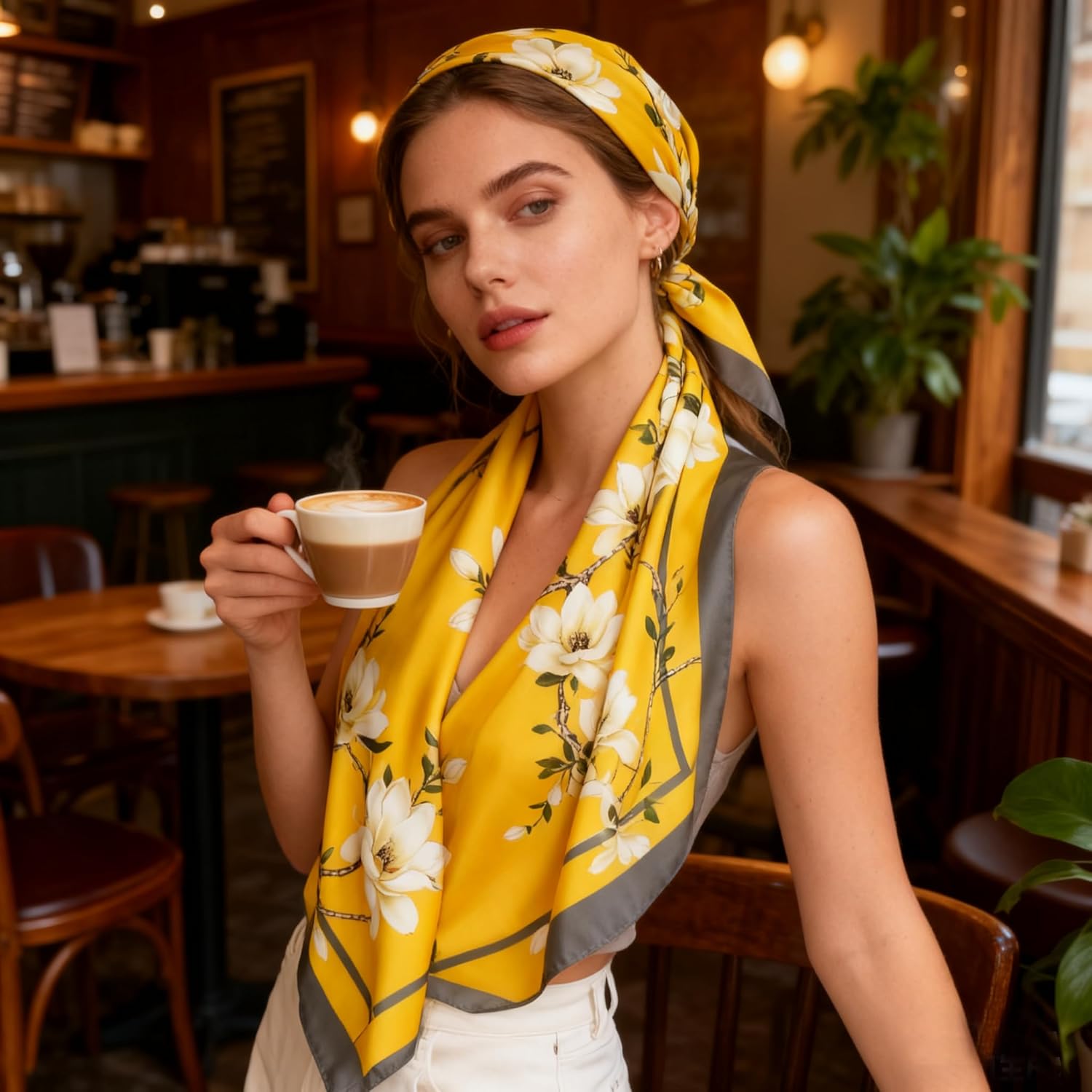 K-Elewon Large Square Scarf 43" Silk Scarf Fashion Scarves Silk Feeling Hair Wrapping Scarfs Night Sleeping Headscarf - Image 2