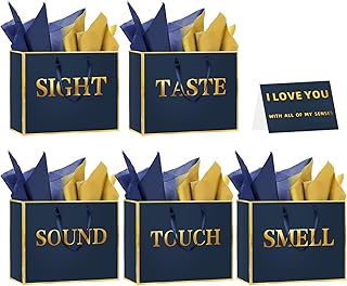 5 Senses Gift Bags for Him Her with Labels, Handles & Tissue Paper