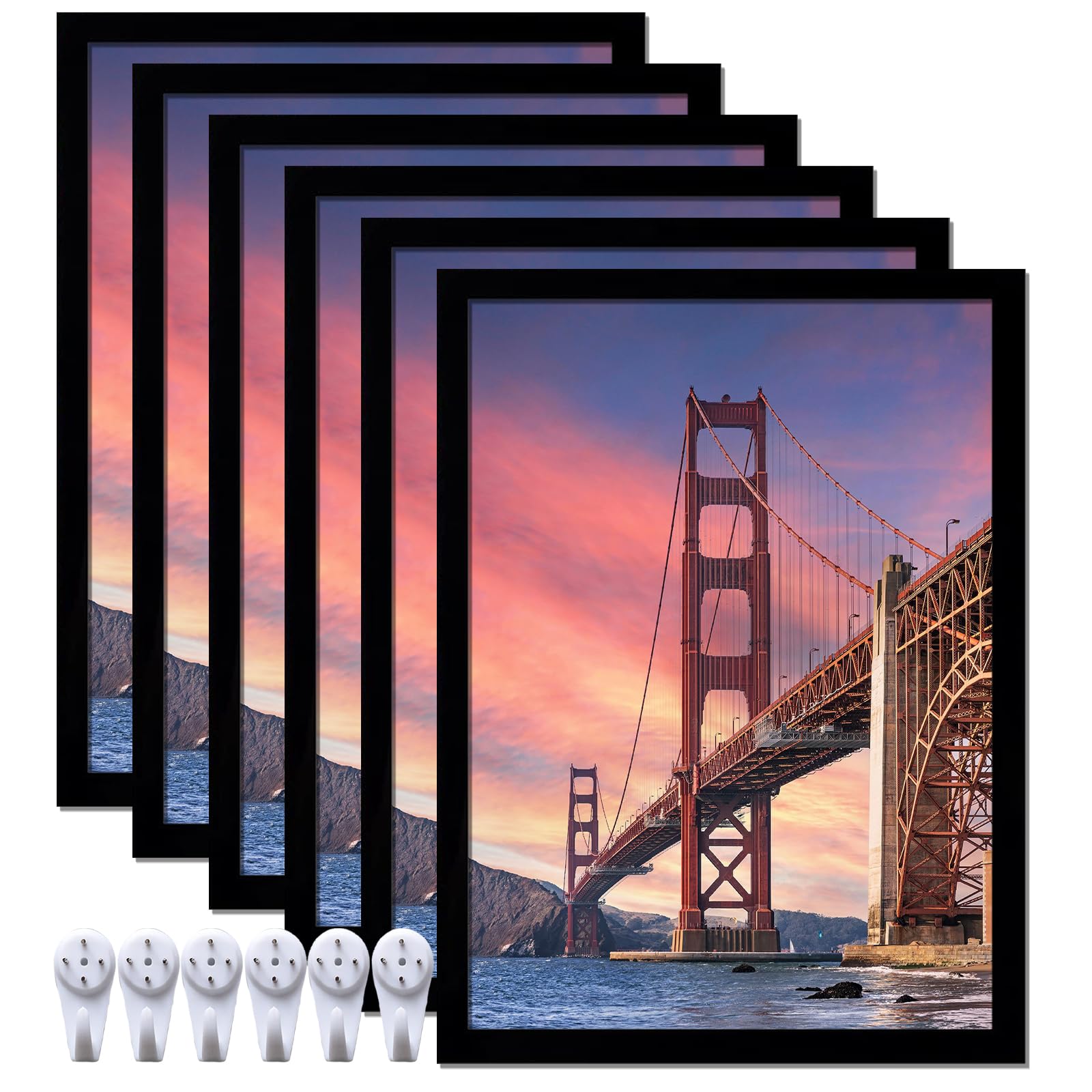 ijuerybai 6 Sets 8x11 Picture Frame, Frames for 8 x 11 Canvas Collage Photo Poster Certificate Wall Gallery, High Transparent Horizontal Vertical Black 8 by 11 Inches