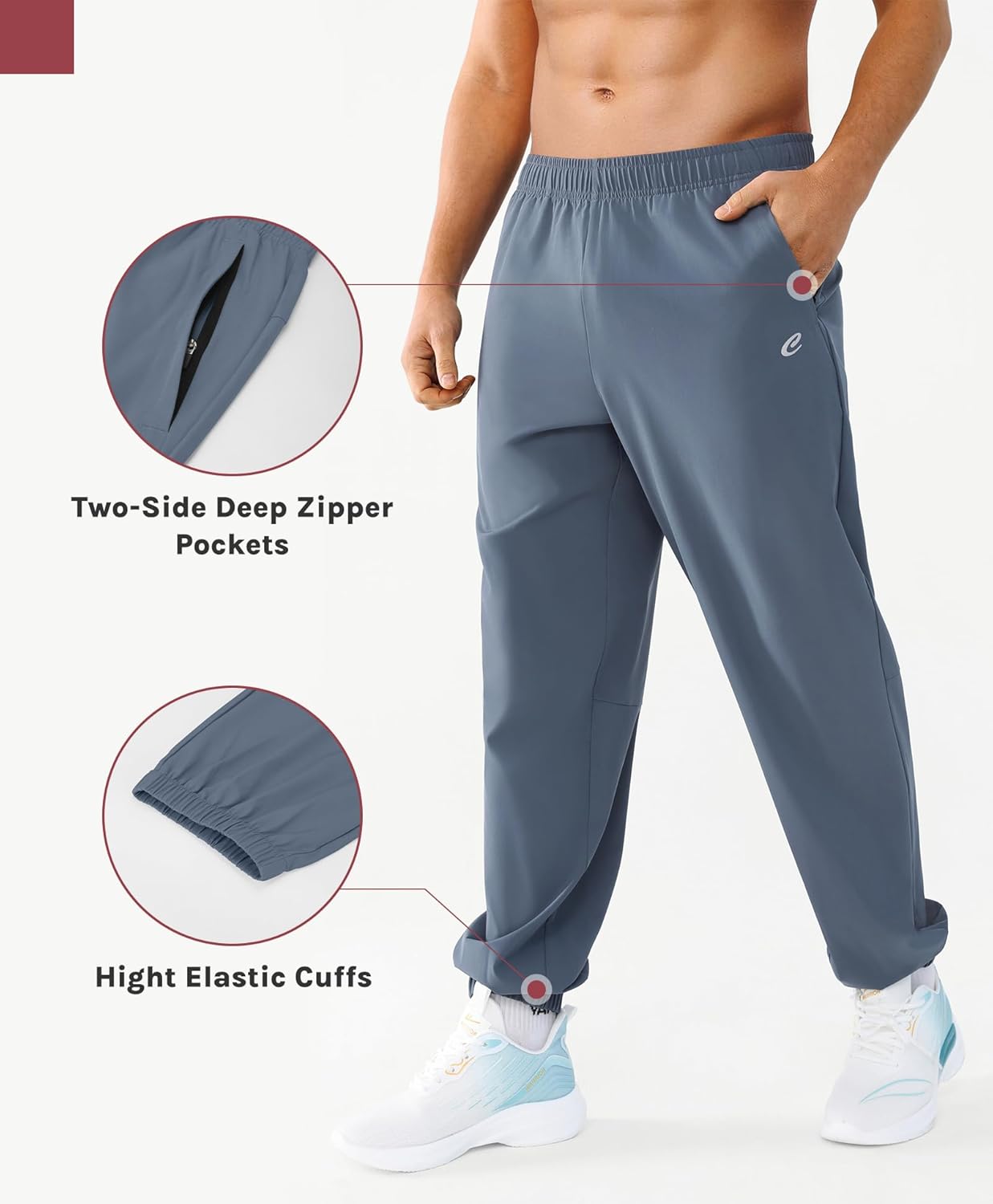 Cosmolle Men's Jogger Pants Lightweight Workout Running Tapered Joggers for Men with Zipper Pockets for Travel Casual - Image 3