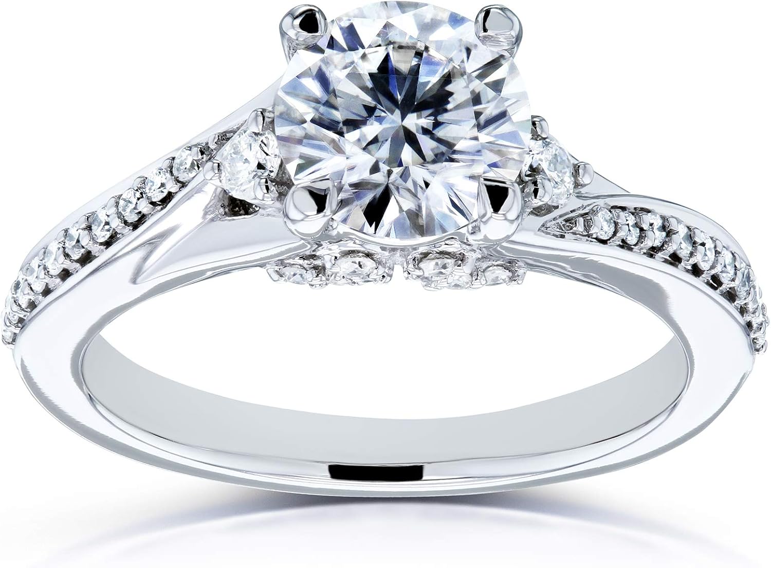 Kobelli Fancy Setting Diamond Bypass Engagement Ring 14k White Gold
