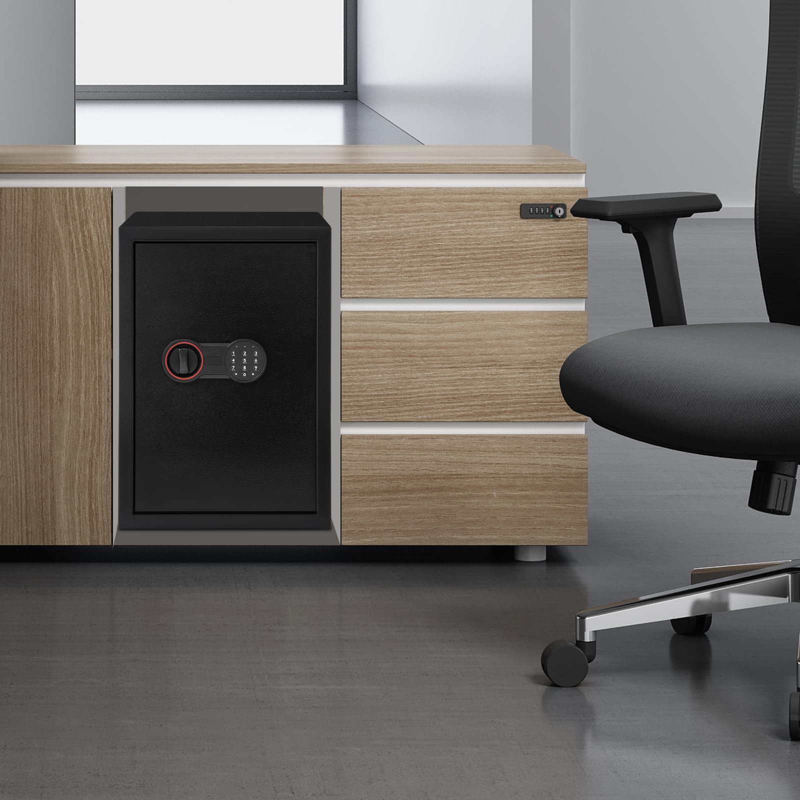 Caja fuerte electrónica de acero de alta seguridad con sistema de alarma, capacidad de 2 niveles y apertura de emergencia para llaves, para casa, oficina, joyas y documentos (35 x 31 x 50 cm, negro)