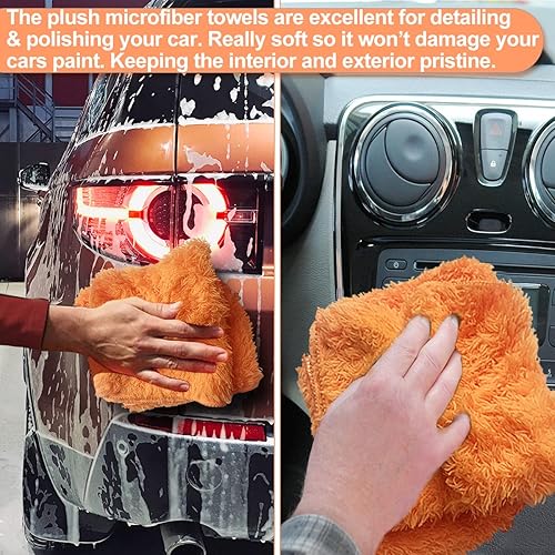 Miniatura 2 de Toallas de microfibra para secado de automóviles, detalles y pulido, toalla de felpa súper suave, segura para lavado de autos y limpieza del hogar,