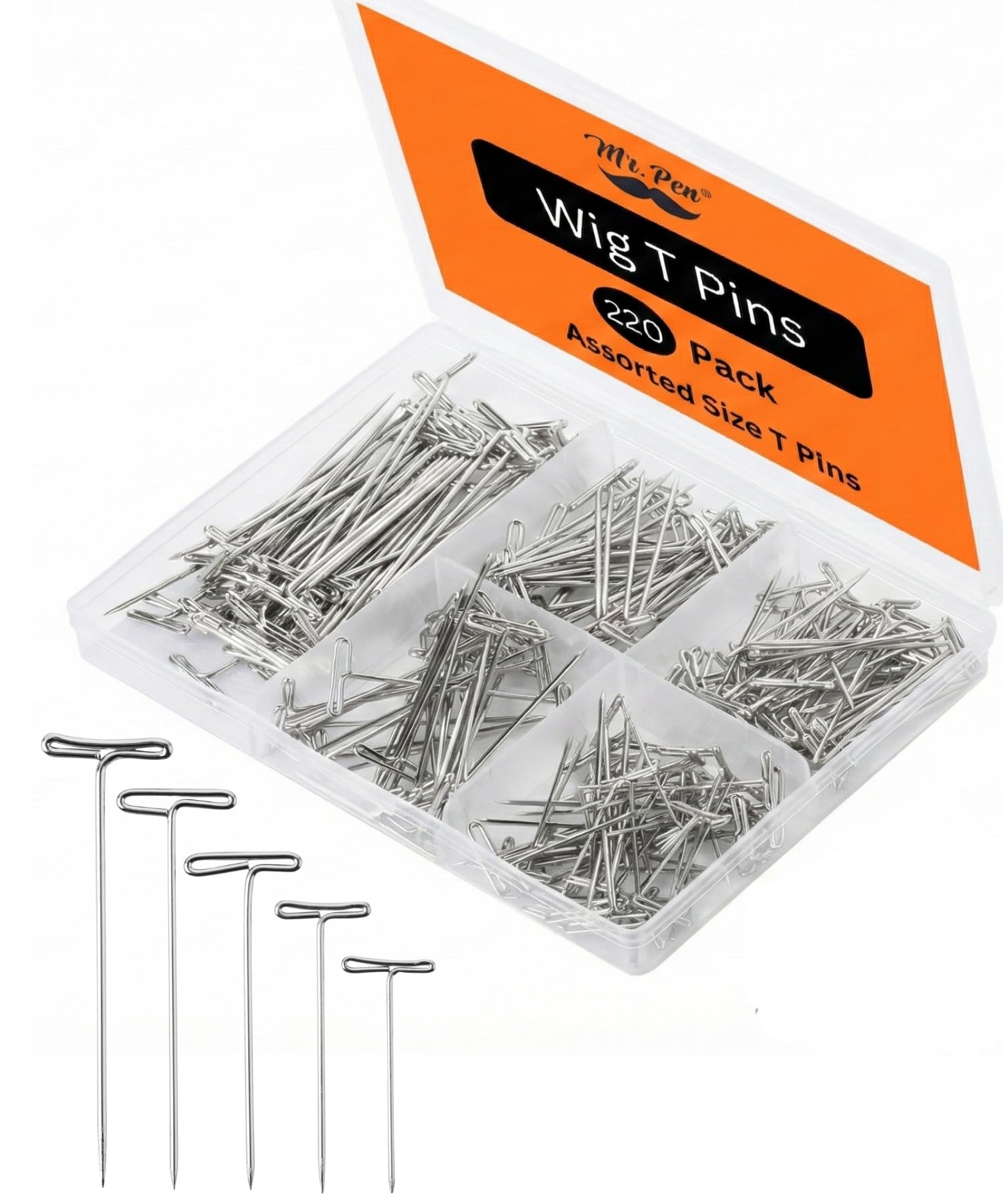 Mr. Pen- T-Pins, 220 Pack, 5 Sizes, Straight Wigs Pins, Sewing T-Pins for Blocking Knitting, Wig Making and Crafts, Sewing & Office Wall