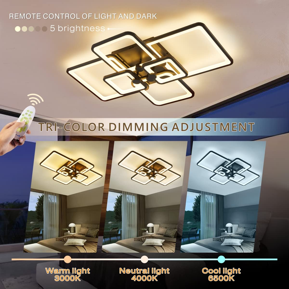 HIHIHOMY Modern LED Ceiling Light,Dimmable Modern Ceiling Lights,6 ...