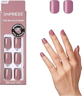 KISS imPRESS Petal Pink Press-On Nails Short Squoval - No Glue, Quick Salon Mani Kit with 30 Nails & Tools