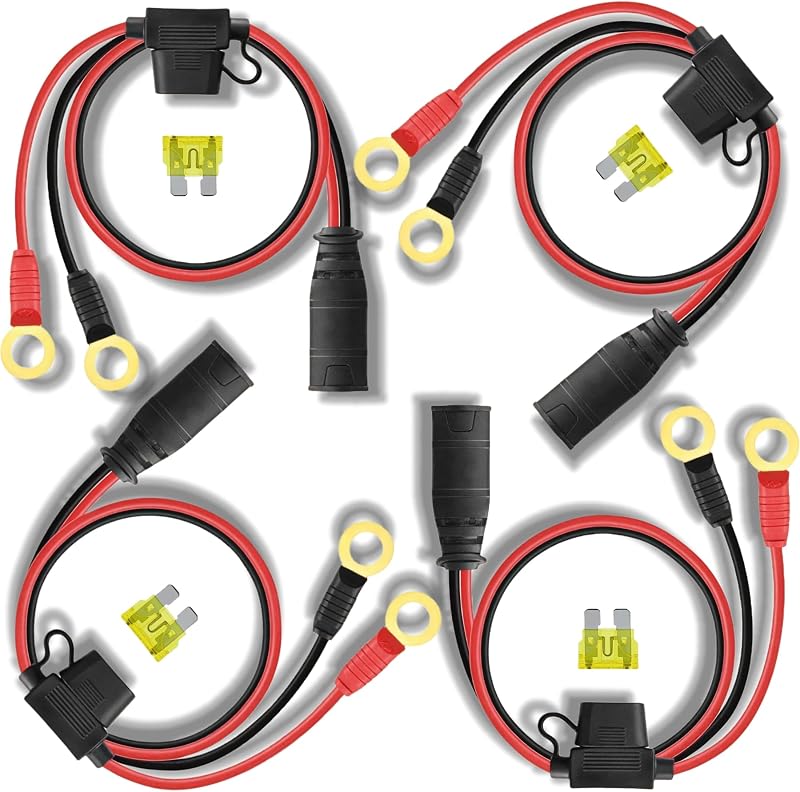 4 Pack GC008 X-Connect M10 XL Eyelet Terminal Battery Charger Cable | Compatible with NOCO smart batteries trickle charger accessories; 3/8in replacement battery connector cables.