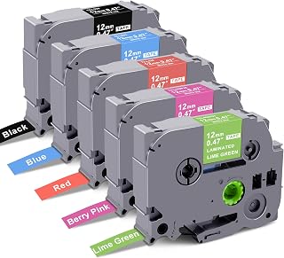 TZe Label Maker Tape 12mm 0.47 Laminated Colored 1/2" x 8m Replacement for Brother Ptouch TZe TZ Label Tape Cassette for PTD220 PT-D200 D220 PT-D210 PTD210 PT-H110 PT-D410 (5 Packs)