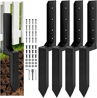 Heavy Duty Fence Post Anchor, Thickened Fence Post Repair Kit, Ground Stakes for Repair Tilted, Broken Wood Posts Support (4-Pack Black)