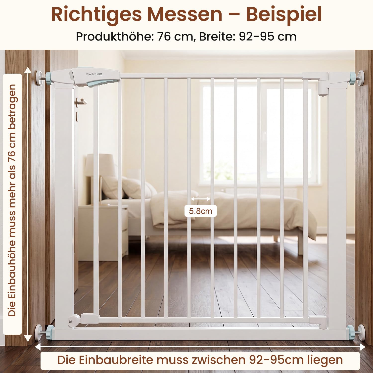 YEAUPE PRO Treppenschutzgitter ohne Bohren,92-95cm,Türgitter Baby Weiß