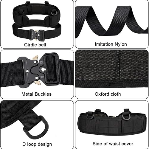 KARLOR Taktischer Gürtel, Multifunktional Hüftgurt Militär-Kampfgürtel Set, Oxford-Stoff mit D-Ring Design, Verstellbarer Nylon-Ausrüstungsgürtel für Training Einsatz Wandern Schwarz