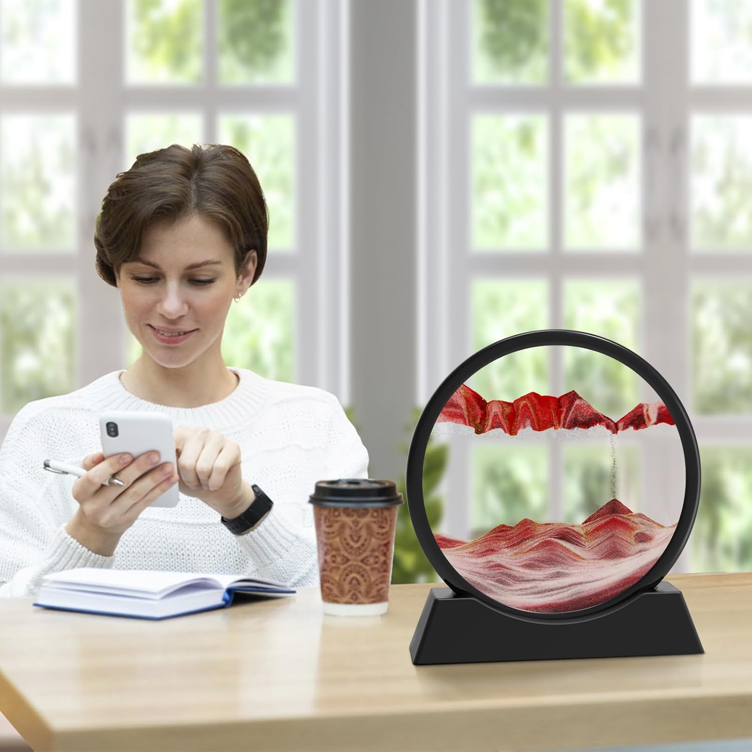 Fitifun Moving Sand Art, Sand Art Liquid Motion Moving Sand Art Picture Sandscapes in Motion 3D Sand Painting for Home Decor and Office (Red, 12in)