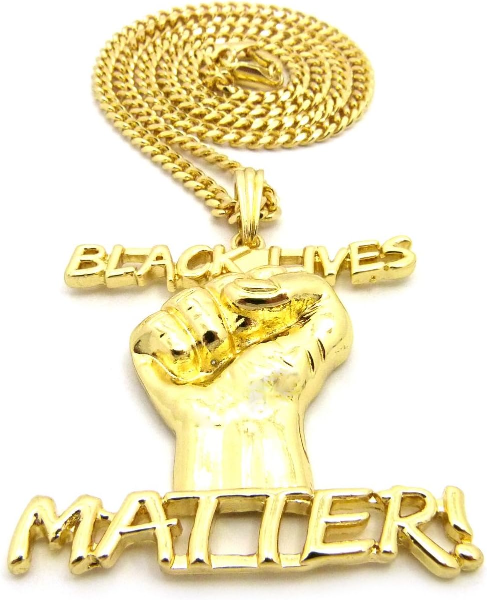 CBC Crown Black Lives Matter Fist Pendant in 24" Inches 2mm Box Chain or 3mm Cuban Chain