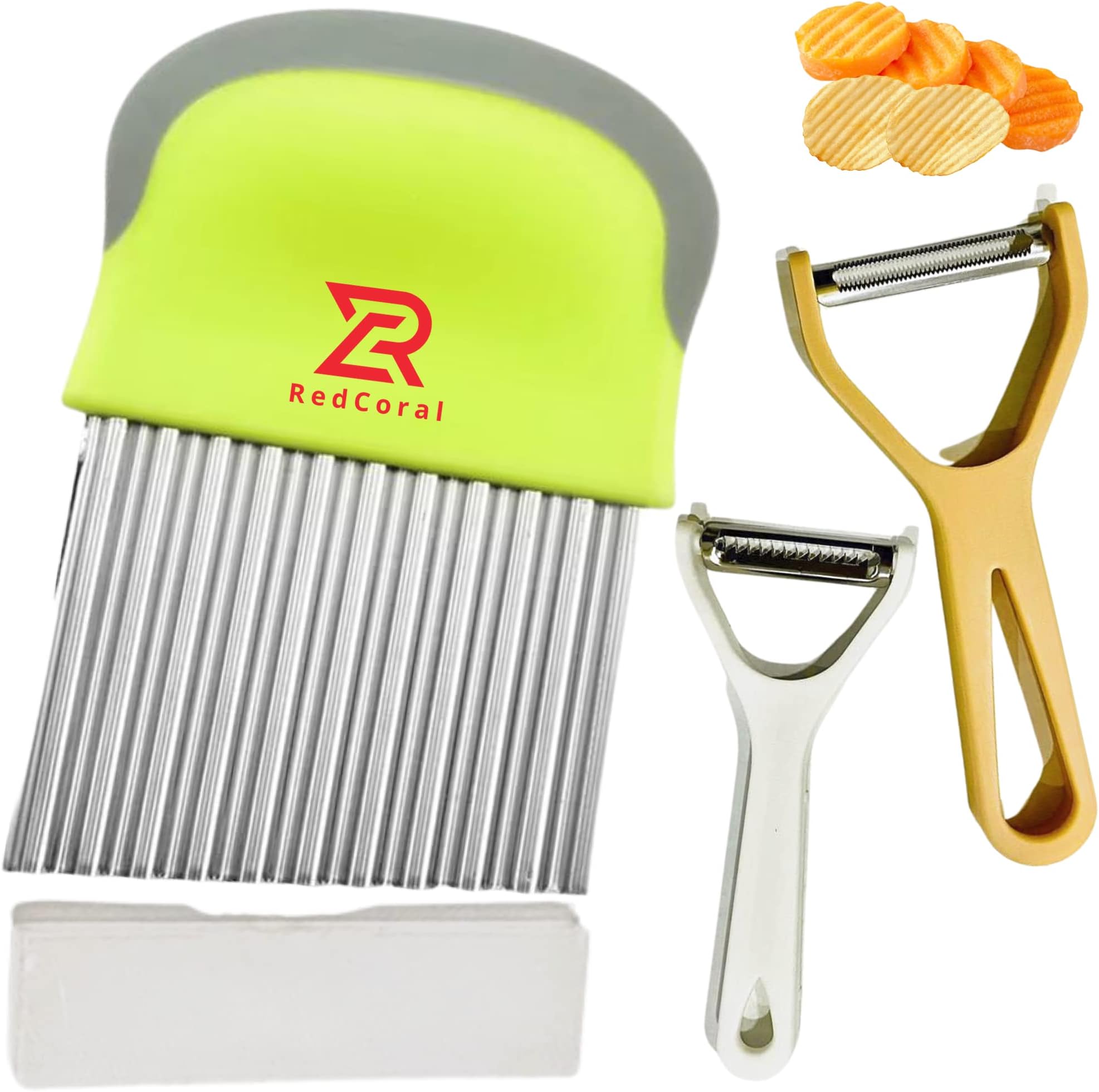 REDCORAL Crinkle Cutter With Peeler, Vegetable Chopper for Kitchen Gadgets, Potato Cutter, French Fries Cutter for Kids, Salad Chopper, Vegetable Slicer, Potato Slicer Vegetable Cutter - Bundle OFFER