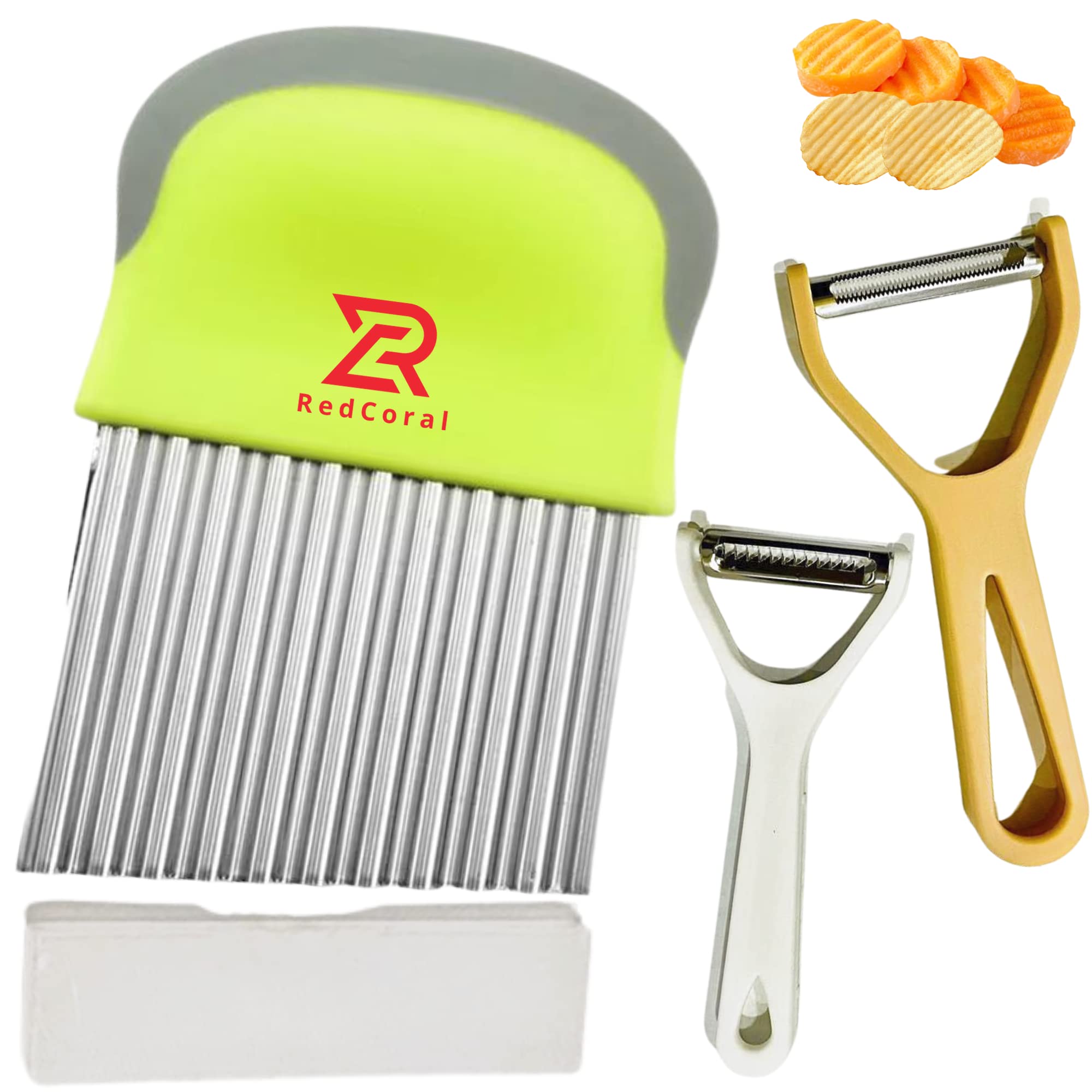 REDCORAL Crinkle Cutter With Peeler, Vegetable Chopper for Kitchen Gadgets, Potato Cutter, French Fries Cutter for Kids, Salad Chopper, Vegetable Slicer, Potato Slicer Vegetable Cutter - Bundle OFFER