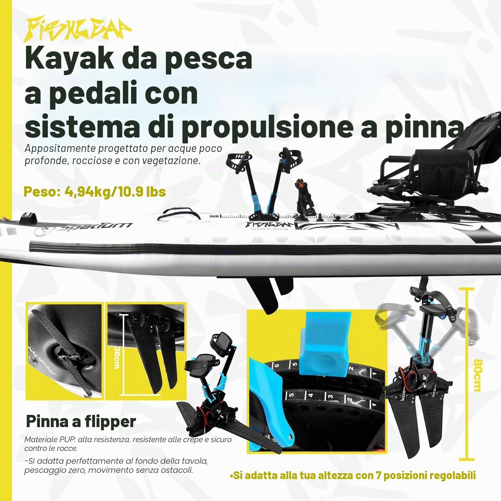 Spatium Pedale seduto sulla parte superiore, per pesca, kayak, design anti-collisione, con sedile girevole a 360°, extra larghezza, barca gonfiabile per adulti, adatta per fiumi, oceani, laghi