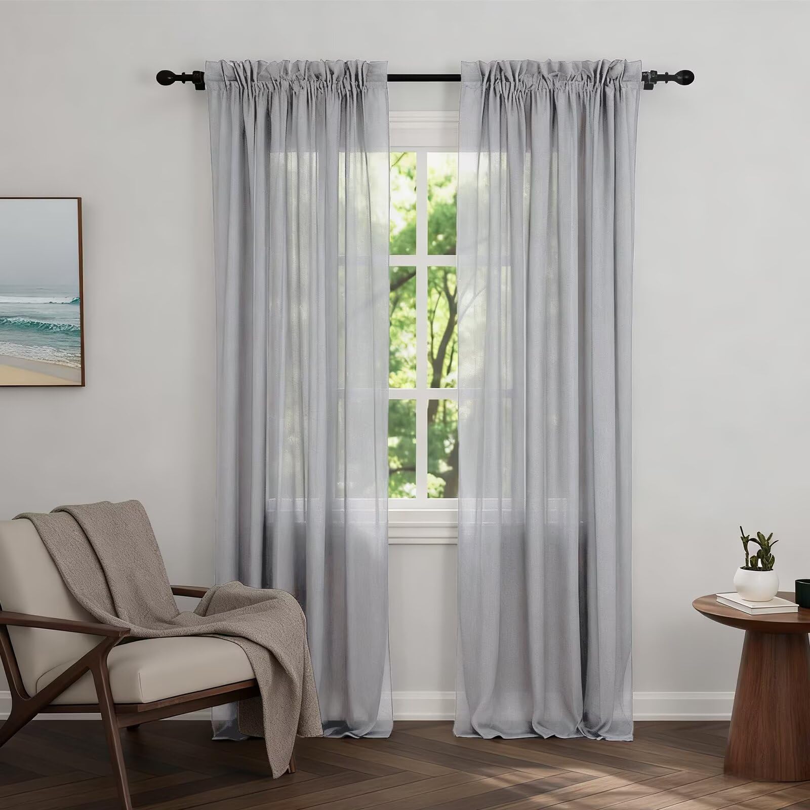 Zdada Silver Net Curtains For Windows 108 Drop, Slot Top Voile Curtains, Semi Transparent Sheer Curtain Net Curtain Panel For Living Room Kitcken W60xl108 Inch,2 Panels