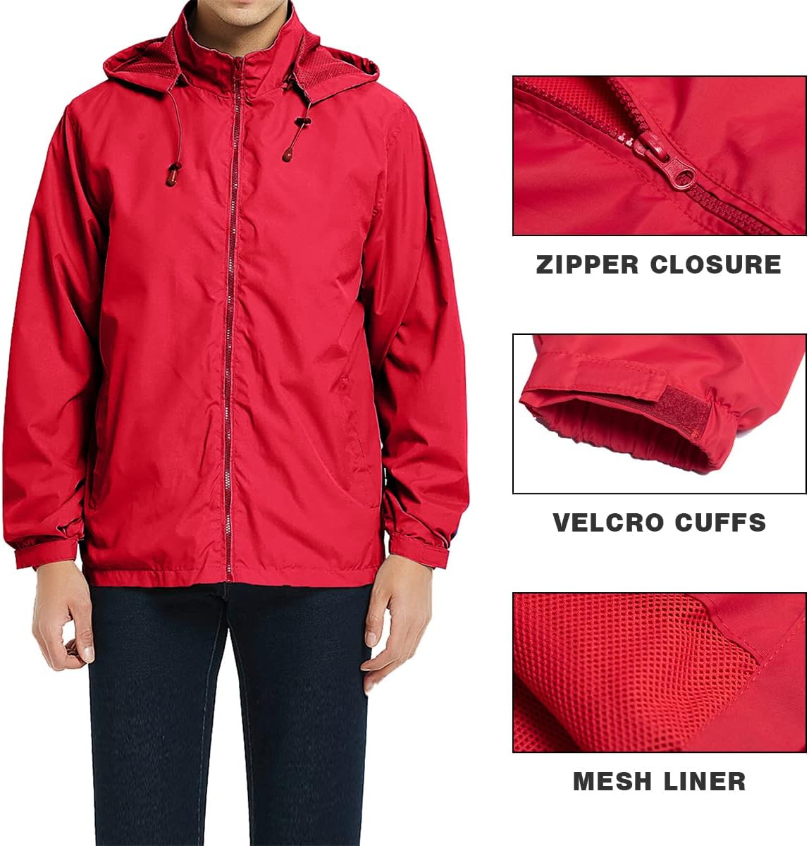 Mens Lightweight Windbreaker Jacket Waterproof Rain Jacket with Hood Soft Shell Jacket - Image 2