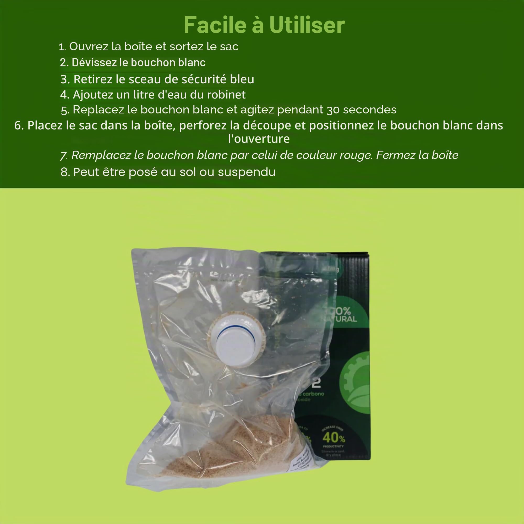 Boîte avec sac de CO2 pour culture intérieure | Sac de CO2 pour cultures | Augmentation de la croissance des plantes de manière facile | 100 % biologique