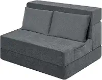 Ressainic Sofá-Cama Dobrável Com Travesseiro, Cadeira Conversível, Cama-Cama, Colchão De Espuma, Futon Para Sala Estar/Dormitório/Hóspedes/Escritório (Cinza, Solteiro)